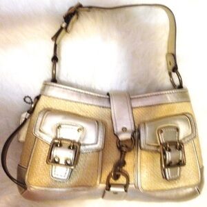 Coach Legacy Hobo Gold Leather Straw Raffia Designer Handbag